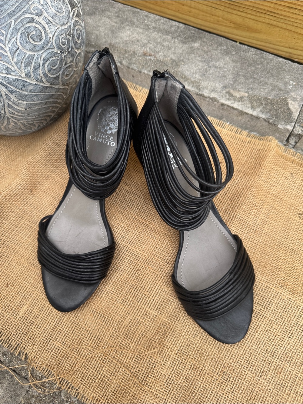 Vince Camuto Black Multi-Strap Open Heel Sandals